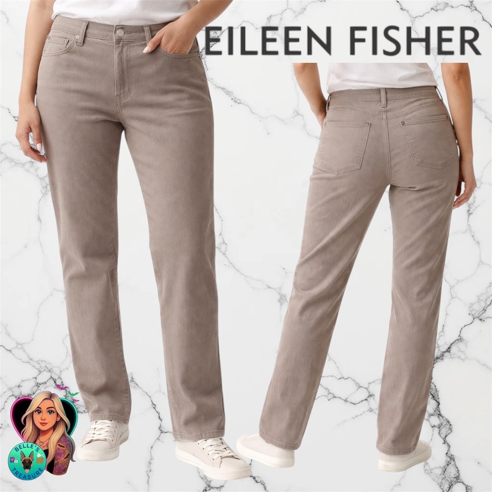Eileen Fisher Pants Women Large Straight Leg Stretch Taupe Gray 30x28 Minimalist